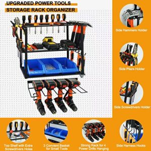 Power Tool Organizer Wall Mount, Power Tool Storage Rack Drills Holder Heavy Duty, 4 Layer Metal Shelf Utility Tools Rack with Pliers Hammers Screwdrivers Holder, Rack for Garage Home Workshop