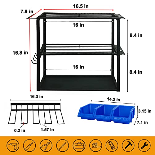 Power Tool Organizer Wall Mount, Power Tool Storage Rack Drills Holder Heavy Duty, 4 Layer Metal Shelf Utility Tools Rack with Pliers Hammers Screwdrivers Holder, Rack for Garage Home Workshop