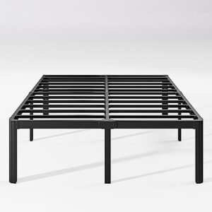 hunlostten 16" full size bed frame no box spring needed, heavy duty metal platform bed frame full with round corners, easy assembly, noise free, black