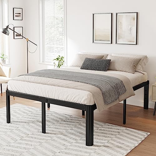 Hunlostten 16" Full Size Bed Frame No Box Spring Needed, Heavy Duty Metal Platform Bed Frame Full with Round Corners, Easy Assembly, Noise Free, Black