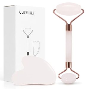 cuteliili pink gua sha facial tools, skin care products,face roller & jade roller for face care to reduce wrinkles and lifting
