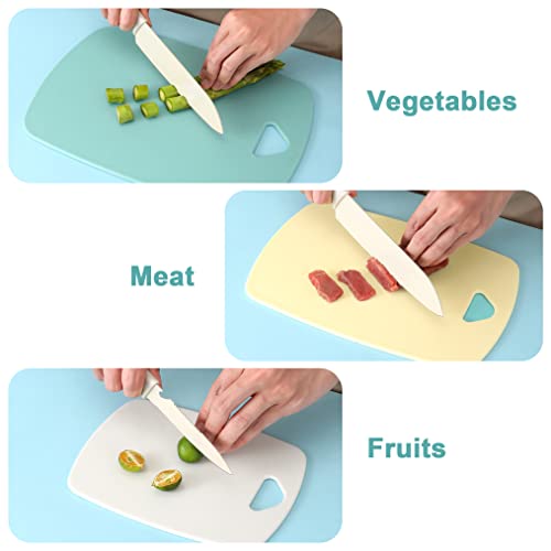 Uaniar Cutting Boards for Kitchen, Plastic Large Cutting Board Set of 3, Dishwasher Safe Chopping Board for Meat, Vegetables and Fruits, Easy Grip Handle, Non-Slip, Multi Color