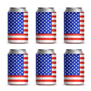 6 pack american flag beer can cooler sleeves 4th of july decorations, 5.1 x 3.9 inch insulated collapsible usa pattern drink cooler sleeves for 12 oz cans and bottles, memorial day independence day