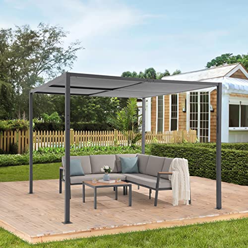 COBANA Outdoor Pergola, 9’ x 9’ Patio Aluminum Pergola Sun Shade with Adjustable Textilene Roof for Garden, Backyard, Lawn, Poolside