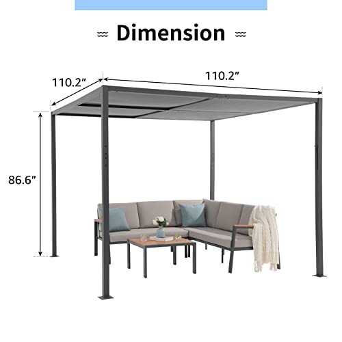 COBANA Outdoor Pergola, 9’ x 9’ Patio Aluminum Pergola Sun Shade with Adjustable Textilene Roof for Garden, Backyard, Lawn, Poolside