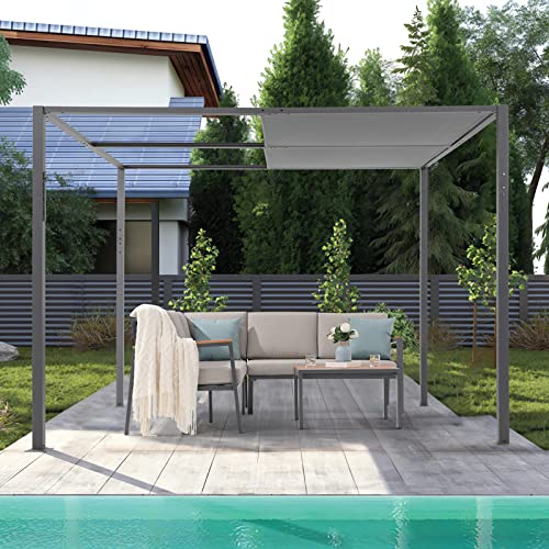 COBANA Outdoor Pergola, 9’ x 9’ Patio Aluminum Pergola Sun Shade with Adjustable Textilene Roof for Garden, Backyard, Lawn, Poolside