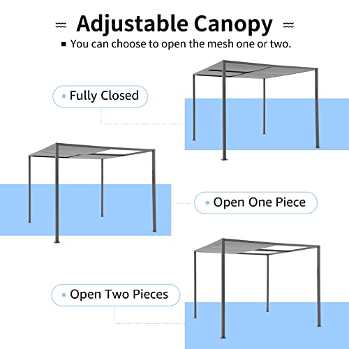 COBANA Outdoor Pergola, 9’ x 9’ Patio Aluminum Pergola Sun Shade with Adjustable Textilene Roof for Garden, Backyard, Lawn, Poolside