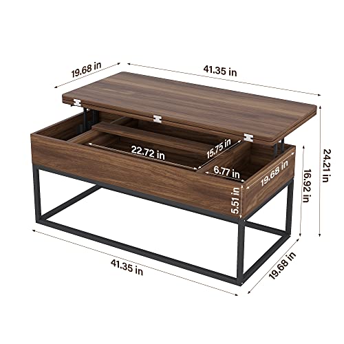 HAIOOU Lift Top Coffee Table, 3in1 Folding Coffee Table with Storage Drawer Push Opening, Metal Frame Wood Coffee Table for Living Room Tabletop Dining Table Reception Home,Apartment/Office