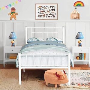 4 ever winner twin metal bed frame with headboard, twin metal platform bed frame for kids, no box spring needed, mattress foundation for storage, easy assembly, noise-free, white