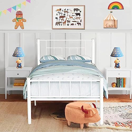 4 EVER WINNER Twin Metal Bed Frame with Headboard, Twin Metal Platform Bed Frame for Kids, No Box Spring Needed, Mattress Foundation for Storage, Easy Assembly, Noise-Free, White