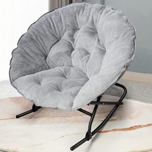oakham comfy saucer chair, folding faux fur lounge chair for bedroom and living room, flexible seating for kids teens adults, x-large, rock-grey