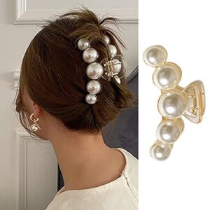 Large Pearl Hair Claw Clips Strong Hold Hair Jaw Clips Nonslip Champagne Color Claw Clips for Hair Daily Birthday Wedding Fashion Hair Clips Accessories for Women Thick/Thin Hair