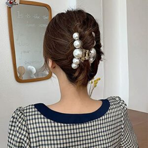 Large Pearl Hair Claw Clips Strong Hold Hair Jaw Clips Nonslip Champagne Color Claw Clips for Hair Daily Birthday Wedding Fashion Hair Clips Accessories for Women Thick/Thin Hair