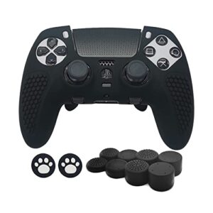 mojoxr controller silicone cover and stick caps for ps5 dualsense edge wireless controller,anti-slip protector skin and 10 thumb grip caps accessories for playstation5 edge controller (black)