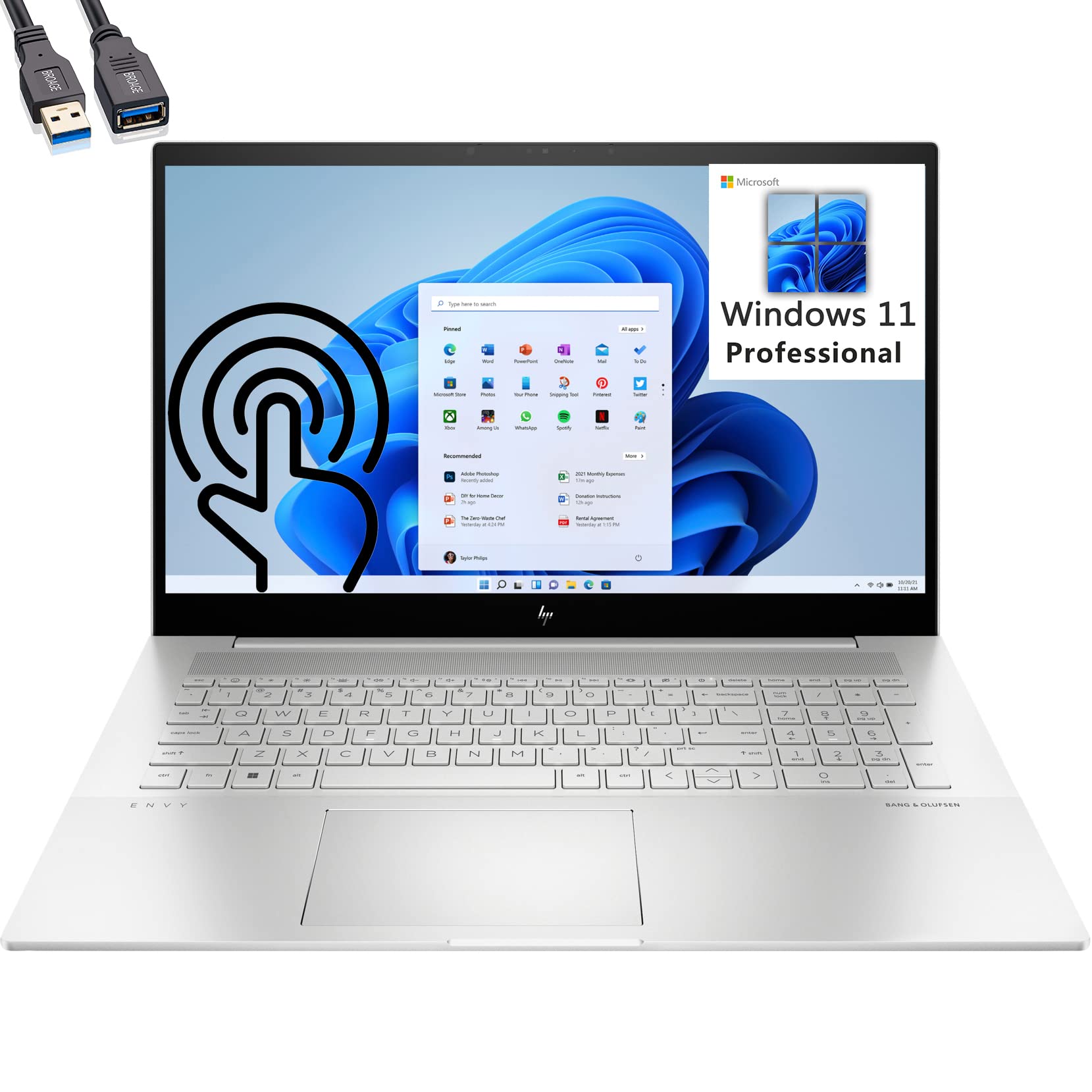 HP 2023 Envy 17 17.3" Touchscreen FHD Business Laptop, 12th Gen Intel 12 Cores i7-1260P, 64GB DDR4 RAM, 1TB PCIe SSD, WiFi 6, Bluetooth 5.3, Backlit Keyboard, Windows 11 Pro, BROAG Extension Cable