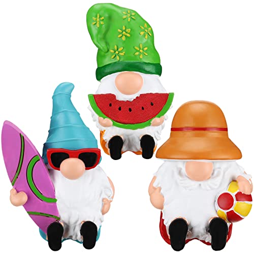 3 Pieces Summer Gnomes Beach Gnomes Summer Decor Romantic Summer Gnomes Resin Gnome Figurines Sweet Elf Gnomes for Table Tiered Tray Farmhouse Home Kitchen Hawaii Party Patriotic Decorations Gifts