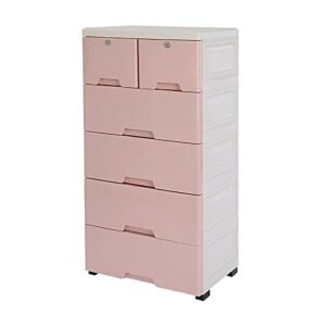 Hteedy 6 Drawers Bedroom Storage Cabinet Plastic Closet Drawer Storage for Bedroom Furniture Organizer Tower Cabinet，19.7" W x 13.8" D x 40" H (Pink)