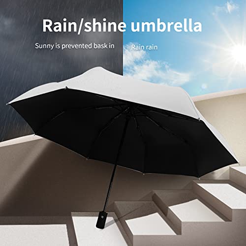 Cloudia Automatic Windproof Travel Umbrella, Umbrella in Rain and Sun for Women and Men (White)