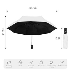 Cloudia Automatic Windproof Travel Umbrella, Umbrella in Rain and Sun for Women and Men (White)