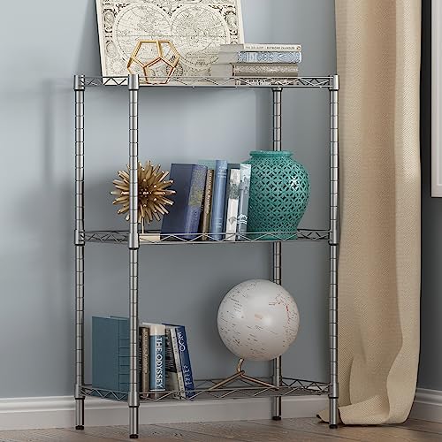 SINGAYE 3 Tier Adjustable Storage Shelf Metal Storage Rack Wire Shelving Unit Storage Shelves Metal 390Lbs Capacity 23.6" L x 14" W x 31.5" H for Pantry Closet Kitchen Laundry Silver