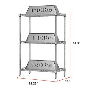 SINGAYE 3 Tier Adjustable Storage Shelf Metal Storage Rack Wire Shelving Unit Storage Shelves Metal 390Lbs Capacity 23.6" L x 14" W x 31.5" H for Pantry Closet Kitchen Laundry Silver