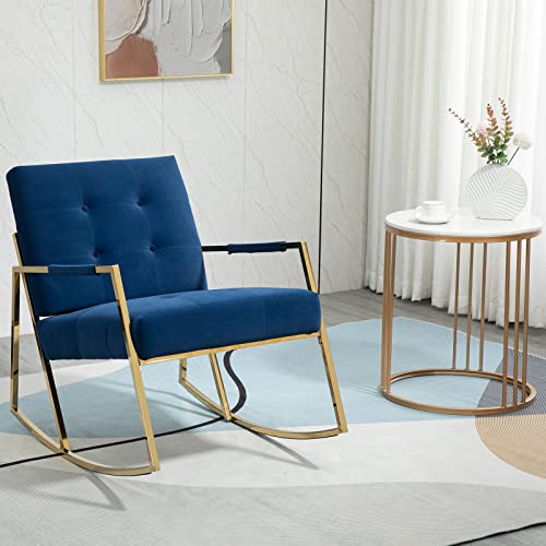 LuxyHoom Nursing Chair, Upholstered Velvet Nursery Chair, Modern Oversized Rocking Chair with Metal Golden Legs, Glider Chair for Nursery, Living Room, Bedroom, Office, Salon (Navy)