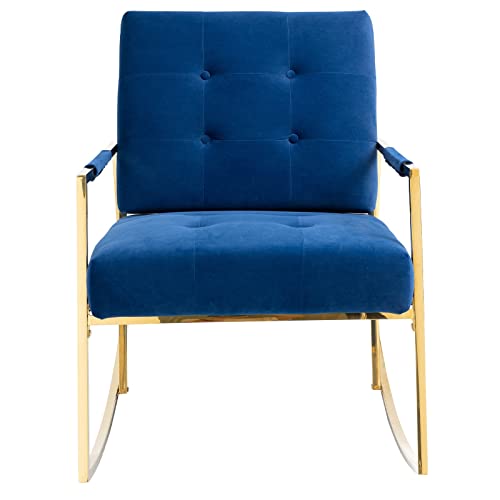 LuxyHoom Nursing Chair, Upholstered Velvet Nursery Chair, Modern Oversized Rocking Chair with Metal Golden Legs, Glider Chair for Nursery, Living Room, Bedroom, Office, Salon (Navy)
