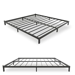 lukiroyal sturdy low bed frame king- metal 7-inch platform base with steel slats - easy assembly, noise-free, no box spring needed - non-slip - black