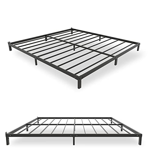 LUKIROYAL Sturdy Low Bed Frame King- Metal 7-Inch Platform Base with Steel Slats - Easy Assembly, Noise-Free, No Box Spring Needed - Non-Slip - Black