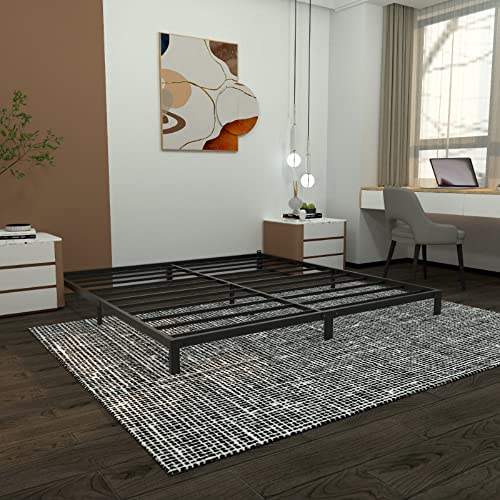 LUKIROYAL Sturdy Low Bed Frame King- Metal 7-Inch Platform Base with Steel Slats - Easy Assembly, Noise-Free, No Box Spring Needed - Non-Slip - Black