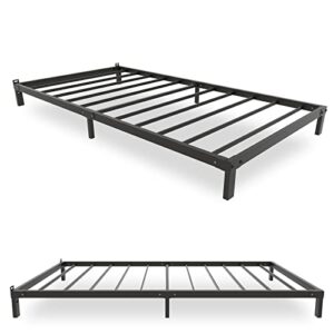 lukiroyal sturdy low twin bed frame - metal 7-inch platform base with steel slats - easy assembly, noise-free, no box spring needed - non-slip - black