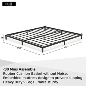 LUKIROYAL Sturdy Low Bed Frame Full- Metal 7-Inch Platform Base with Steel Slats - Easy Assembly, Noise-Free, No Box Spring Needed - Non-Slip - Black
