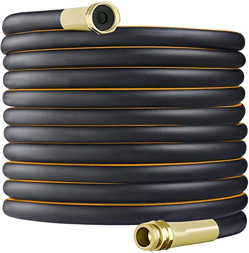 Tckoasis Garden Hose 100ft x 5/8 in Heavy Duty, Flexible and Lightweight Water Hose, Burst 600 psi, Kink-less Hybrid Rubber Hose for Backyard, 3/4'' Solid Metal Fittings