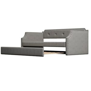 floyinm upholstered daybed with trundle, wood slat support,upholstered frame sofa bed, twin