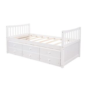 FLOYINM Bed Frame Captain's Bed Twin Daybed Bed Frame with Storage Drawers Trundle Bed for Bedroom Home Furniture