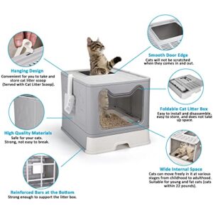 DricRoda Foldable Cat Litter Box with Scoop and Drawer, Large Detachable Cat Litter Box with Double Doors