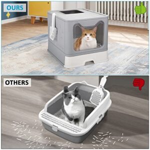 DricRoda Foldable Cat Litter Box with Scoop and Drawer, Large Detachable Cat Litter Box with Double Doors