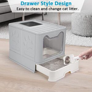 DricRoda Foldable Cat Litter Box with Scoop and Drawer, Large Detachable Cat Litter Box with Double Doors