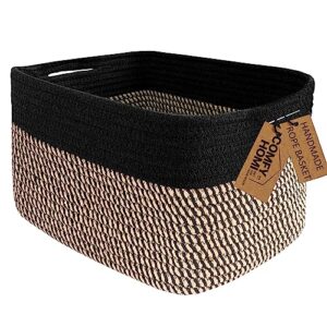 comfy-homi cotton rope square basket with handles for shelves|dog toy basket bin and storage|baby basket for gift|shoe basket for organizing|new 13.5" x 11" x 9.5" for living room（black/jute）