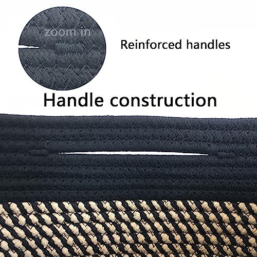 COMFY-HOMI Cotton Rope Square Basket With Handles for Shelves|Dog Toy Basket Bin and Storage|Baby Basket for Gift|Shoe Basket for Organizing|NEW 13.5" x 11" x 9.5" for Living Room（Black/Jute）