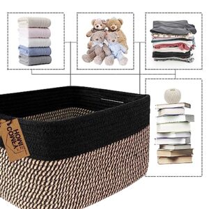 COMFY-HOMI Cotton Rope Square Basket With Handles for Shelves|Dog Toy Basket Bin and Storage|Baby Basket for Gift|Shoe Basket for Organizing|NEW 13.5" x 11" x 9.5" for Living Room（Black/Jute）