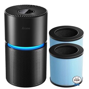 aroeve air purifiers for large room(mk03-black) with three h13 hepa air filter(one basic version & two standard version) remove 99.97% of dust, pet dander, smoke, pollen for home, bedroom and office