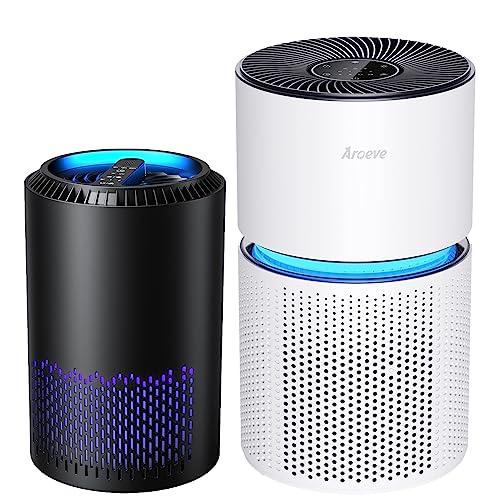 AROEVE Air Purifiers(MK01-Black) with Sleep Mode Speed Control and Air Purifiers(MK03-White) with Enhanced Purification Mode Combo Remove 99.97% of Dust, Pet Dander, Smoke, Pollen for Large Room