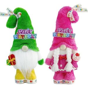 Mailin 2Pcs Birthday Gnomes Plush Handmade Swedish Tomte Scandinavian Ornaments Dwarf Birthday Gnome Gifts for Women Girls Tiered Tray Décor