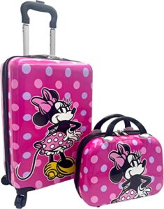fast forward kid’s licensed hard-side 20” spinner luggage carry-on suitcase and beauty case set (minnie mouse)