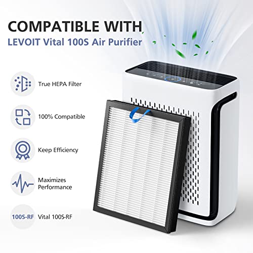 Vital 100S Filter Compatible with LEVOIT Vital 100S Smart WiFi Air Purifie-r, 3-in-1 True HEPA, High-Efficiency Activated Carbon Pre-Filter, Vital 100S-RF, 2 Pack