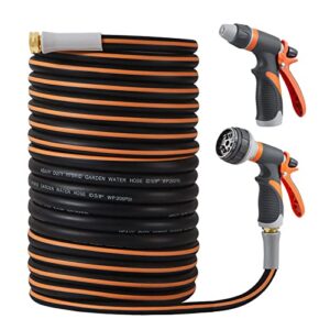 hieey garden hose 50 ft with hose nozzle, brass connector, 7 function spray nozzle, flexible durable kink free and easy to store, long car wash water hose for 3/4 standard faucet
