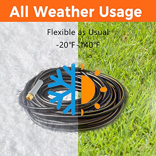 HIEEY Garden Hose 50 ft with Hose Nozzle, Brass Connector, 7 Function Spray Nozzle, Flexible Durable Kink Free and Easy to Store, Long Car Wash Water Hose for 3/4 Standard Faucet
