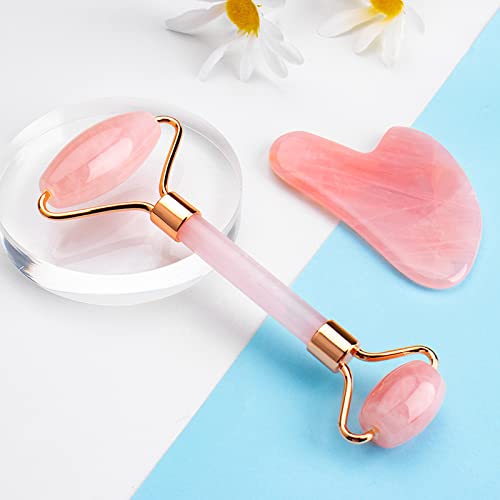 Rose Quartz Face Roller And Gua Sha Set Natural Jade Gouache Scraper Gua Sha Massage Quartz Roller Facial Lifting Massage Tool,type 9