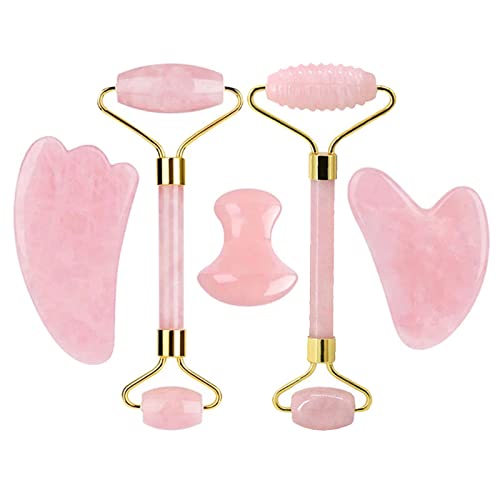 Rose Quartz Face Roller And Gua Sha Set Natural Jade Gouache Scraper Gua Sha Massage Quartz Roller Facial Lifting Massage Tool,type 9